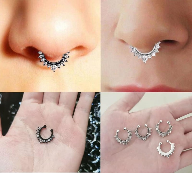 VitaCool Store Fake Nose Ring Hoop Fake Nose Stud Magnetic Septum Nose Ring Stud Stainless Steel CZ Fake Nose Piercing Stud Faux Nose Ear Lip Cuffs Non Pierced Jewelry for Women Men - Image 5